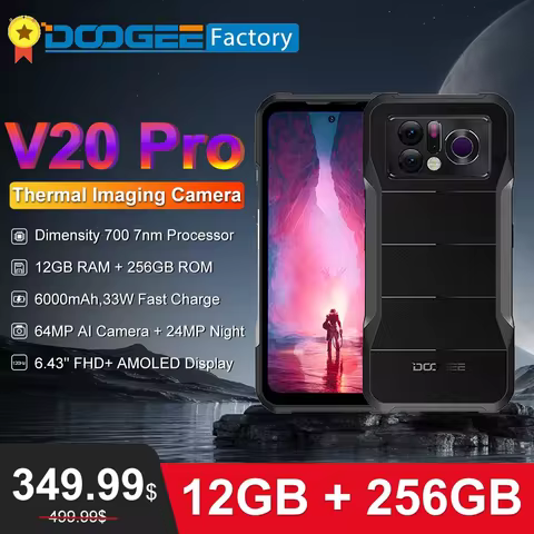 DOOGEE V20 Pro 5G Thermal Imaging Smartphone 12GB 256GB 6.43'' 2K Display Cellphones 64MP Camera 600