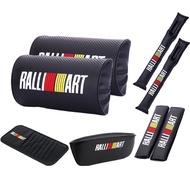 Ralliart Carbon Fiber Car Seat Neck Pillow Safety Belt Pad Cover Shoulder Pad Gap Leak-Proof Stopper Sun Visor CD Holder Storage Pocket Car Steering Wheel Cover for Mitsubishi ASX Lancer Outlander Eclipse Galant