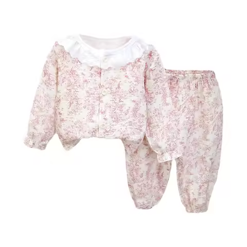 Baby Boys Girls Suit Clothes Kids Muslin Cotton Home Wear Outfit Set Three-Quarter Sleeves Tops+Pant