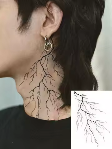 1Pc Black Vein Lightning Temporary Tattoo, Realistic Looks Like Real Tattoo, Waterproof, Lasts 3-5 D