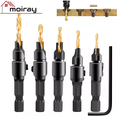 5PCS Countersink Drill Bit Set Reamer Woodworking Chamfer Drill Counterbore Pliot Hole Cutter Screw 