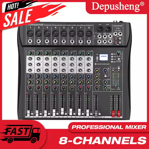 Professional 8 Channel Audio Mixing Console With Bluetooth Reverb For Home KTV Stage Computer Live S