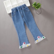Dorila 80-130 Baby Girls Lace Jeans Korean Elastic Flared Pants Trousers for 0-7 Yrs Old