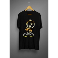 2023 Crew Neck Short Sleeve Cartoon Cute Tweety Bird Cotton T-shirts Black Plus Size Top Tee tee lel