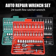 46-piece Complete Tool Kit Reversible Ratchet Wrench Sockets Storage Box For Tire Removal And L2z9