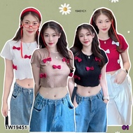 TW19451 Crop Top Short Sleeves With Bow Decoration ..