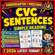 [CHEAPEST IN SHOPEE] CVC Simple Sentence Worksheet 2026 Kindergarten Preschool Reading PDF Kids Engl
