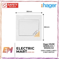 hager MUSE WGML111 / WGML112 16AX 1 gang 1 way / 2 way large dolly switch (Suitable for BTO switch) 