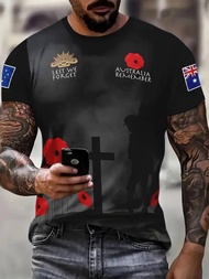 Men's ANZAC Day Graphic T-Shirt Tops Casual Round Neck Short Sleeve Tshirts Men's Australian Flag Gr