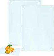 Glass Chopping Board, 2 Piece Cutting Board Glass Plate with Non-Slip Silicone Feet Tempered for Coo