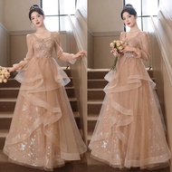 French evening dress dinner muslimah high-end luxury niche long sleeve banquet host elegant long dre