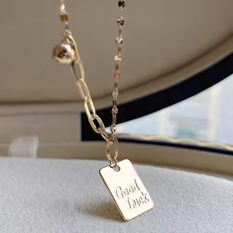 Real 18K Gold Lucky Square Pendant Necklace Pure AU750 Tile Necklace Simple Fashion Fine Jewelry Gif