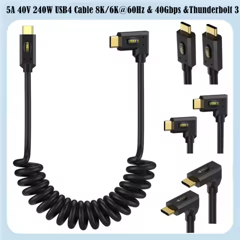 Connector Male-male 40gbps 90 Angle 240w 5a Pd Usb C To Usb C Spring Coiled Cord Cable For Smartphon