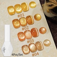 1-6Pcs WS Autumn Winter Halloween Golden Orange Glass Bead Cat Eye Nail Polish Y2k Nails Popular