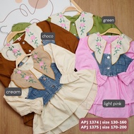Keina Girls' Blouse with Floral motif Korean Jeans Vest - APJ 1374 & APJ 1375