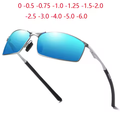 Anti-Glare Square Myopia Sunglasses Men Polarized Fashion Metal Driving Prescription Sun Glasses For