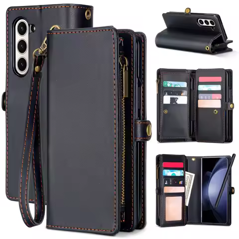 Multifunctional Leather Case for Samsung Galaxy Z Fold 5 4 3 Fold5 Fold4 Fold3 5G Phone Bags Cover P