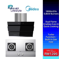 Midea MCH-90B65 + MGH-8216SS 1800m3/hr Premium Cooker Hood + Built-in Gas Hob with 5.8kW Burners