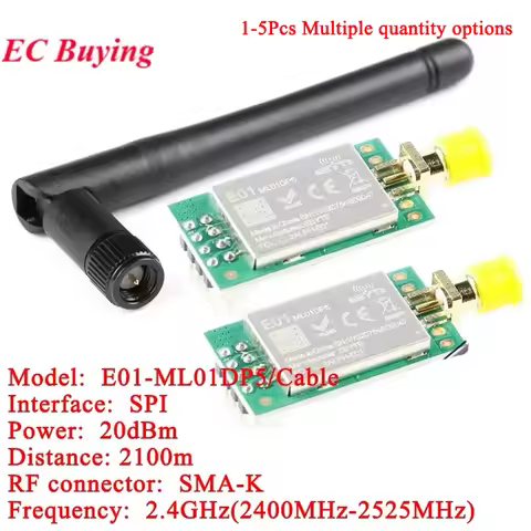 5Pcs/1pc E01-ML01DP5 Ebyte 20dBm 2100m Long Range nRF24L01P+PA+LNA 2.4G Wireless Transceiver Module