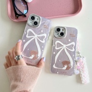 Cute Puppy Bear Bowknot Phone Case For iPhone 15 Pro Max Casing For iPhone 12 Pro Max 13 14 Pro Max 13 Pro Cover Case Feather Pattern With Bracelet