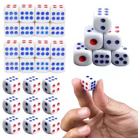 10-40PCS/Pack Dice 10mm Size Six Sided Red Blue Dots Dice Classic White Background Dice Suitable for