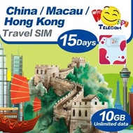 Happy China/Macau/hong Kong Sim-15วันไม่จำกัดการเดินทางข้อมูลไม่จำกัด (5G/4G 10GB)