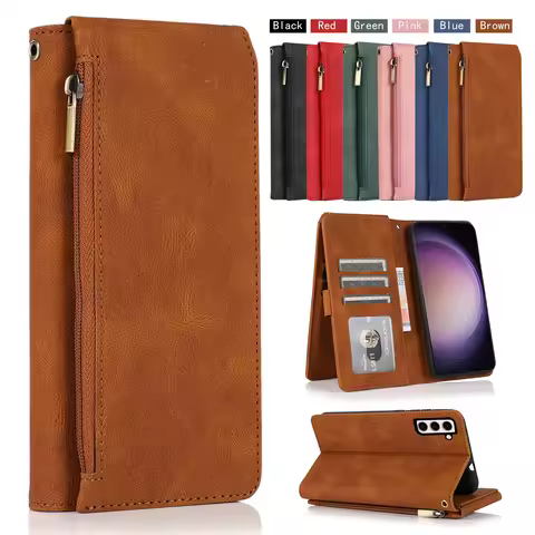Flip Cover Leather Zip Pocket Vertical Bracket Wallet Phone Case For Samsung Galaxy A9 A9s Star Pro 