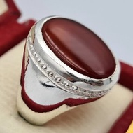 男士Aqeeq戒指 天然紅棕色瑪瑙戒指 男士銀飾戒指