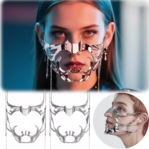 Women Men's CyberPunk Liquid Gothic Alien Face Accessory Earring Lip Ring Halloween Mask Jewelry Cyb