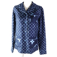 全新未使用商品 ◎LOUIS VUITTON22AW 100% 絲質 Monogram 睡衣襯衫/長袖襯衫 海軍藍/淺藍色 34 碼 含衣架 義大利製造 正品女款