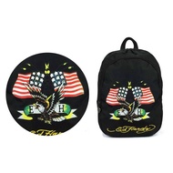 Can Install Medium Ed hardy Double National Flag American Eagle Backpack Shoulder Bag Trendy School 