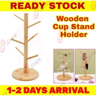 Wooden Cup Holder Mug Holder Cup Rack Tree Mug Stand Countertop Organizer 6 Cup Mug Holder Rack Rak 