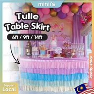 MINIIS 5 Layer 6FT/9FT/14FT Gradual Pink Rainbow Colorful Tulle Table Skirt Chiffon Tutu Table Skirt