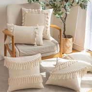 【READY STOCK】Bohemian Style Pillowcase BeigeThrow Pillow Cover 45x45 30x50cm Cotton Linen Tassel Pil
