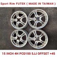 FUTEK ( Made In Taiwan ) Sport Rim 15 INCH 4H PCD100 5.0JJ Offset +45 For Perodua Viva Kelisa Kenari Axia Myvi Alza