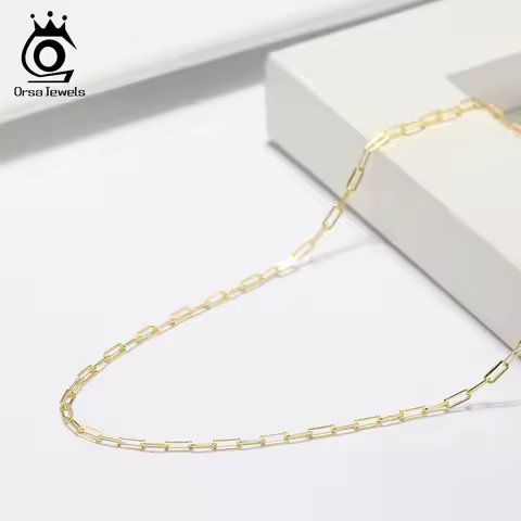 ORSA JEWELS 14K Gold 925 Sterling Silver 1.8mm Paperclip Neck Chain Fashion Link Chain Necklaces for