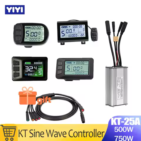 Ebike Conversion Parts KT 25A Sine Wave Controller 36V 48V 500W 750W 9 Mosfets with LCD3U LCD5 LCD8H