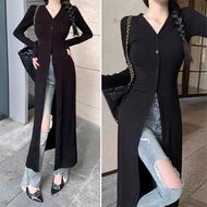 Áo khoác nữ áo choàng áo cardigan cổ V dáng dài thời trang thu đông phong cách đường phố cá tính A10
