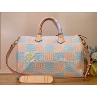 LOUIS VUITTON [SPEEDY P9BANDOULI RE40 Handbag] N40698 Pink and Blue Plaid Luggage Bag 40cm Travel Ba