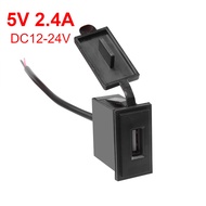 12V/24V Single USB Car Charger Socket 5V 2.4A Power Adapter Square Shape Waterproof for Motorcycle RV Boat