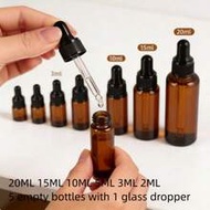 1pc/5pcs/Pack 1ml 2ml 3ml 5ml 10ml 15ml 20ml Brown Amber Glass Refillable Dropper Bottles, Essential
