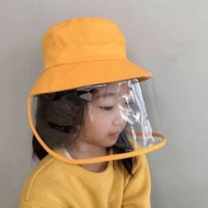 屯團百貨 - 黃色 兒童防飛沫帽子 春天薄款漁夫帽 帶面罩防護帽 防唾液漁夫帽 純棉寶寶帽子 男女童帽子