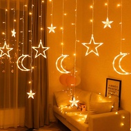 Raya Decor Light Deepavali Diwali Diyas Light Wedding Party Decoration Lighting LED Moon Star Curtain String Lights Fairy Night Light