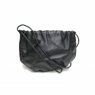 BOTTEGA VENETA 黑色牛皮金扣bv褶皺抽繩斜挎包雲朵