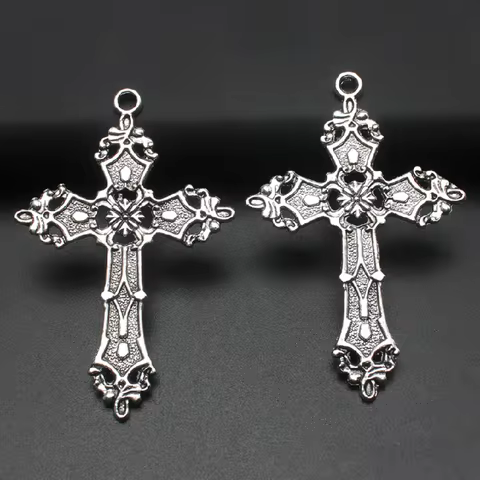 10pcs Silver Plated Baroque Style Crosses Metal Pendant DIY Charms Necklace Earrings Jewelry Crafts 
