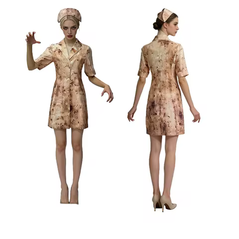 Halloween Horror Nurse Cosplay Costume Bloodstain Pattern Horror Game Zombie Nurse Role-Playing Dres