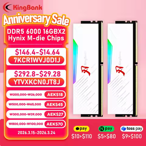 KINGBANK SOARBLADE KRRW Series 32GB (16GBx2) CL30 DDR5 White RGB Memory Kit 6000MHz with Hynix M Die