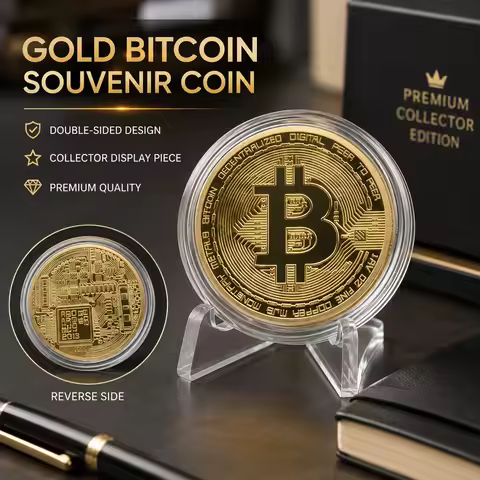 Bitcoin Coin Collectible, Gold Plated Crypto Commemorative Medal for Bitcoin Enthusiasts