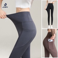 JDEN Pocket Yoga Pants Plain High Waist Fitness Sports Workouts Leggings