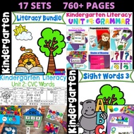 446 Kindergarten Literacy Centers Bundle (PDF) 760+ pages English CVC Grammar Alphabet learning work